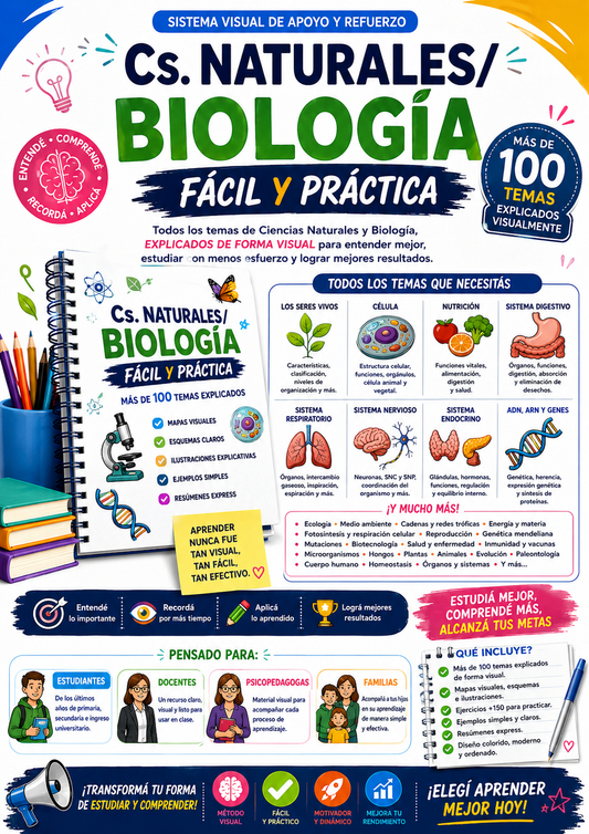 MÉTODO BIOLOGÍA FÁCIL Y PRÁCTICA.  Más de 100 mapas visuales y 200 ejercicios para aprender, comprender y reforzar Biología paso a paso.