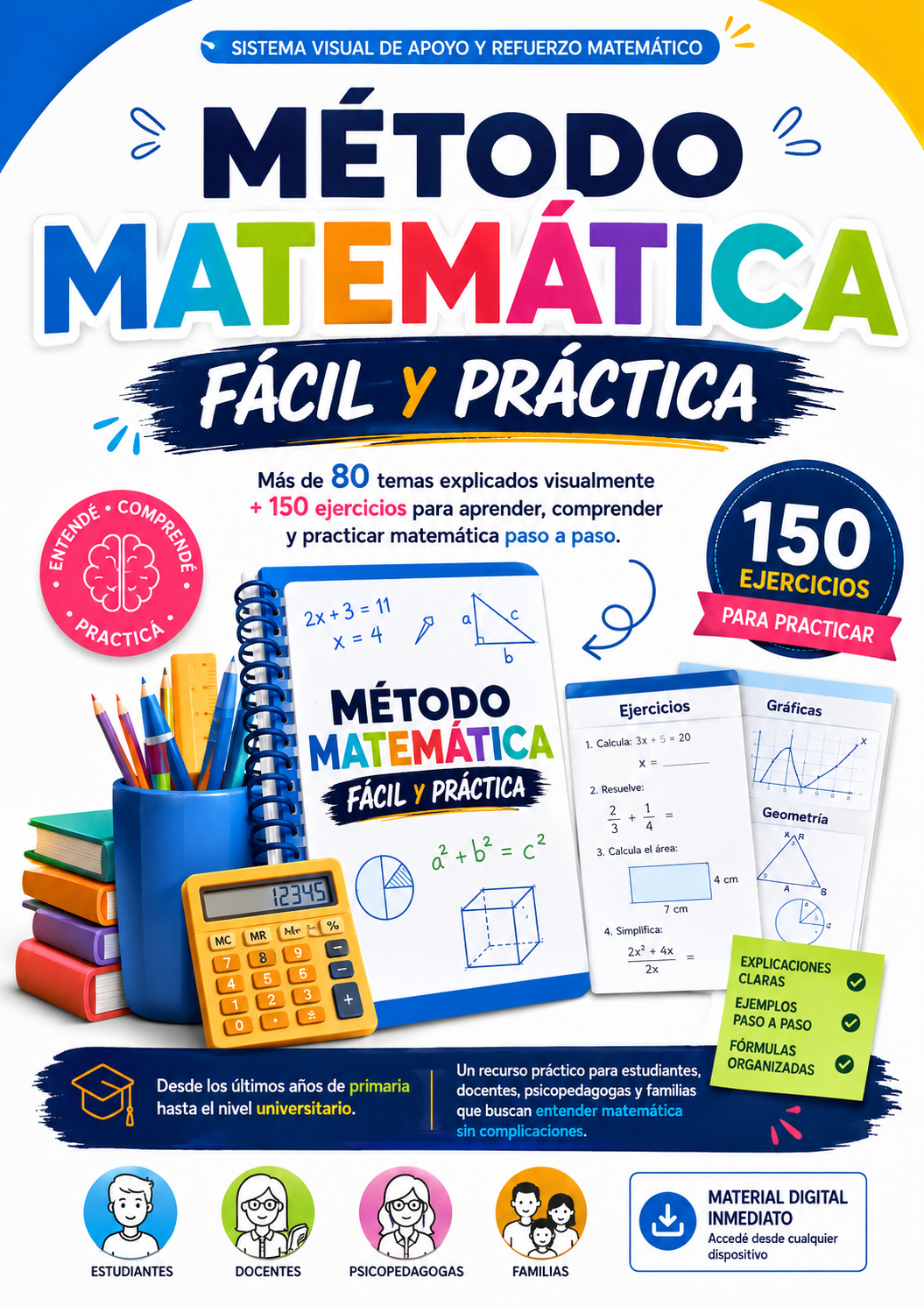 MÉTODO MATEMÁTICA FÁCIL Y PRÁCTICA. MÁS DE 80 TEMAS EXPLICADOS VISUALMENTE + 150 EJERCICIOS PARA APRENDER Y COMPRENDER MATEMÁTICA PASO A PASO